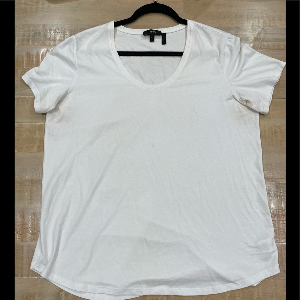 Theory Womens basic white tee shirt short slower round cut top